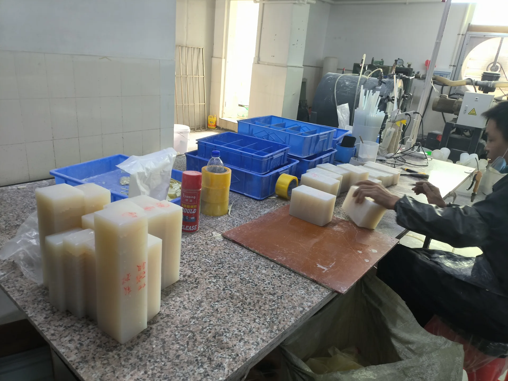 Resin casting area on a factory floor