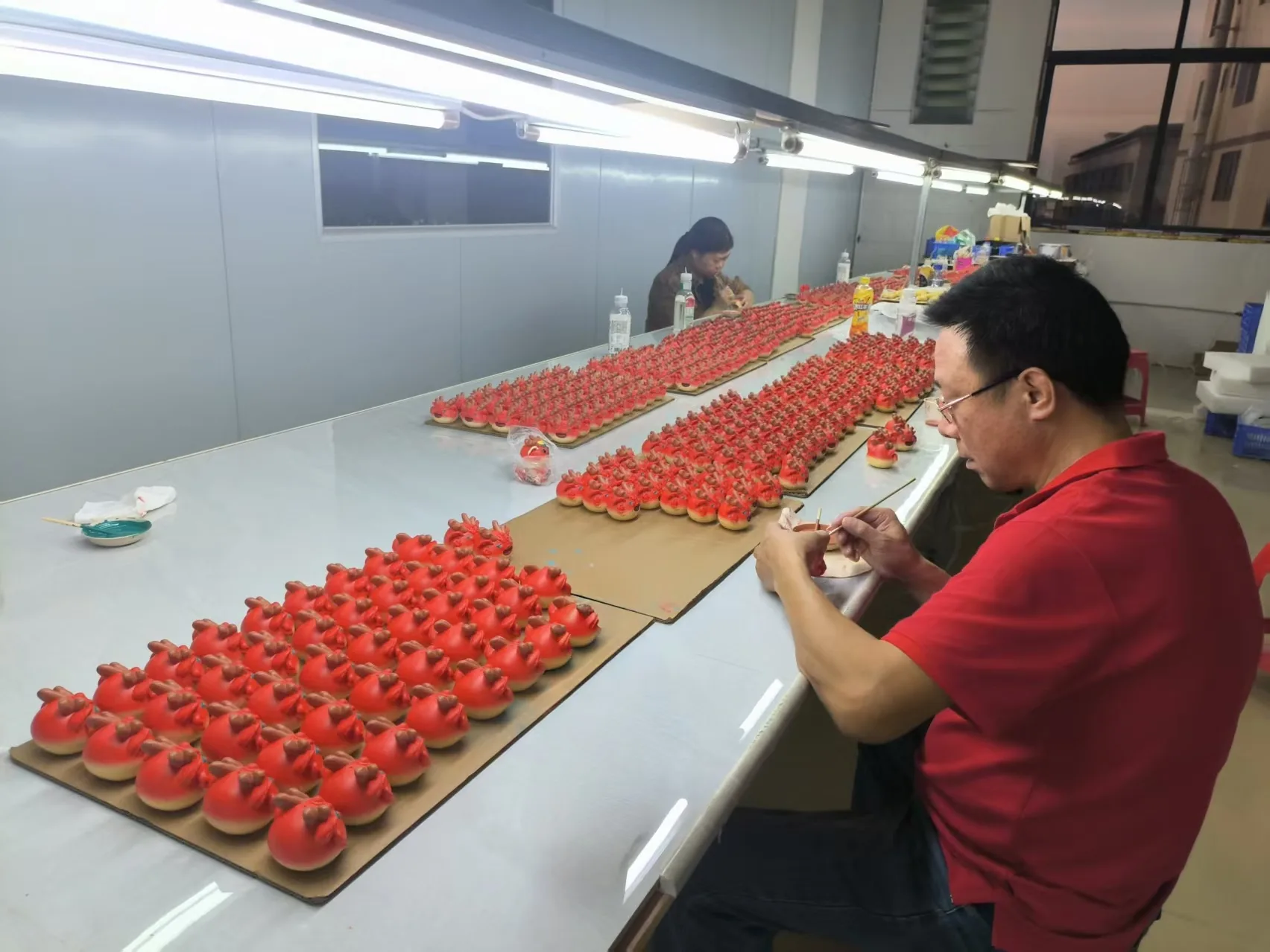 Painting resin parts at a production bench